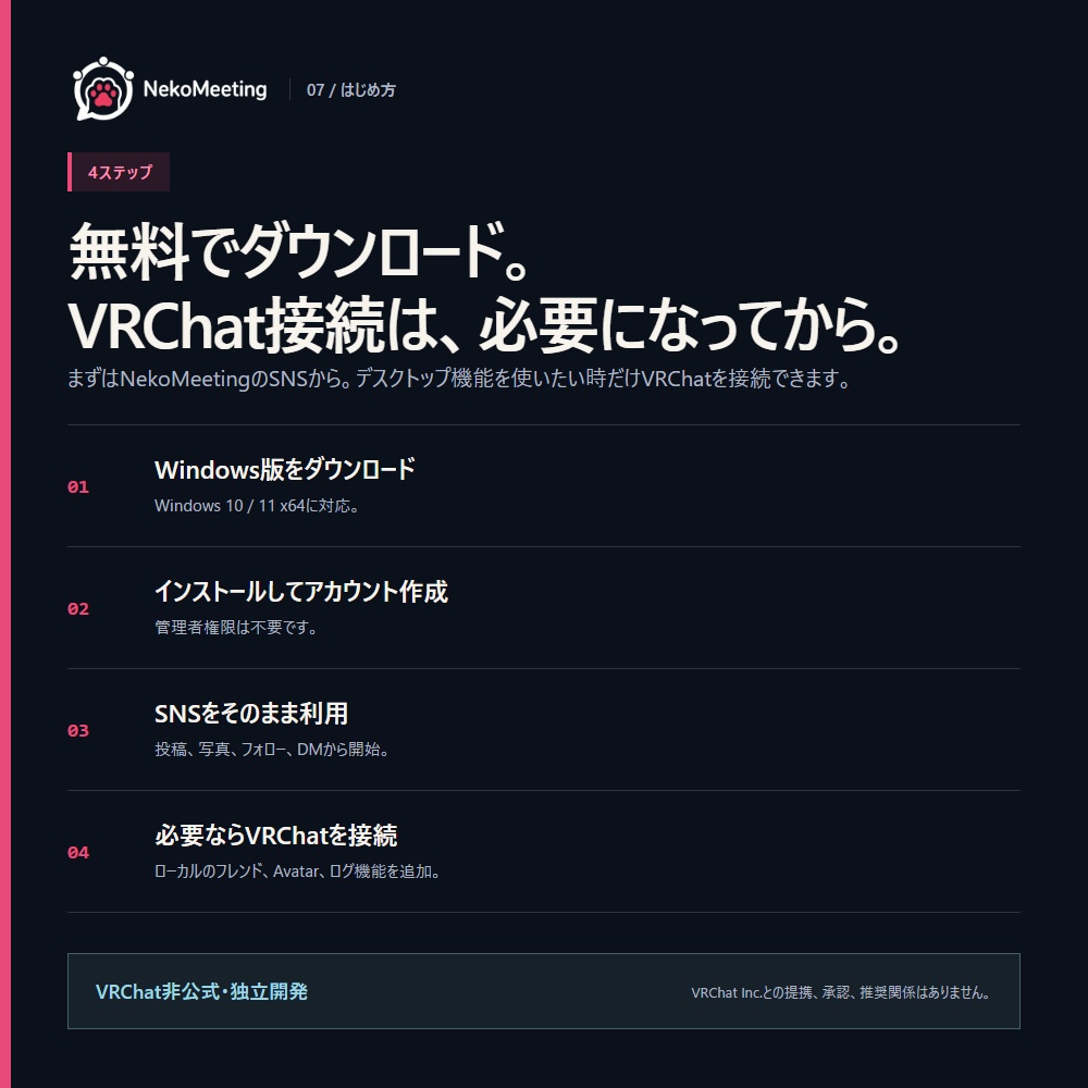 【無料Beta】NekoMeeting|VRChatユーザー向けSNS&デスクトップアプリ