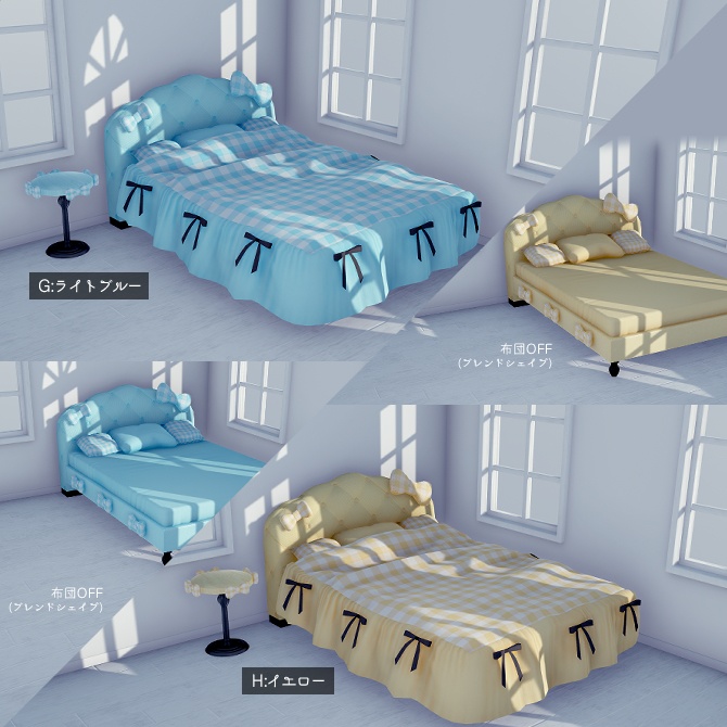 リボンのベッド&サイドテーブルセット