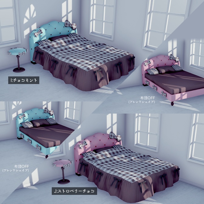 リボンのベッド&サイドテーブルセット