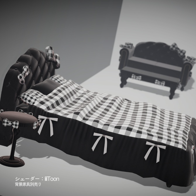 リボンのベッド&サイドテーブルセット