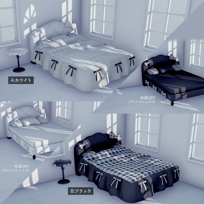 リボンのベッド&サイドテーブルセット