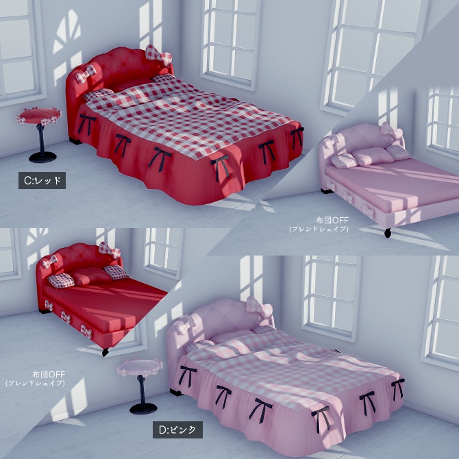 リボンのベッド&サイドテーブルセット