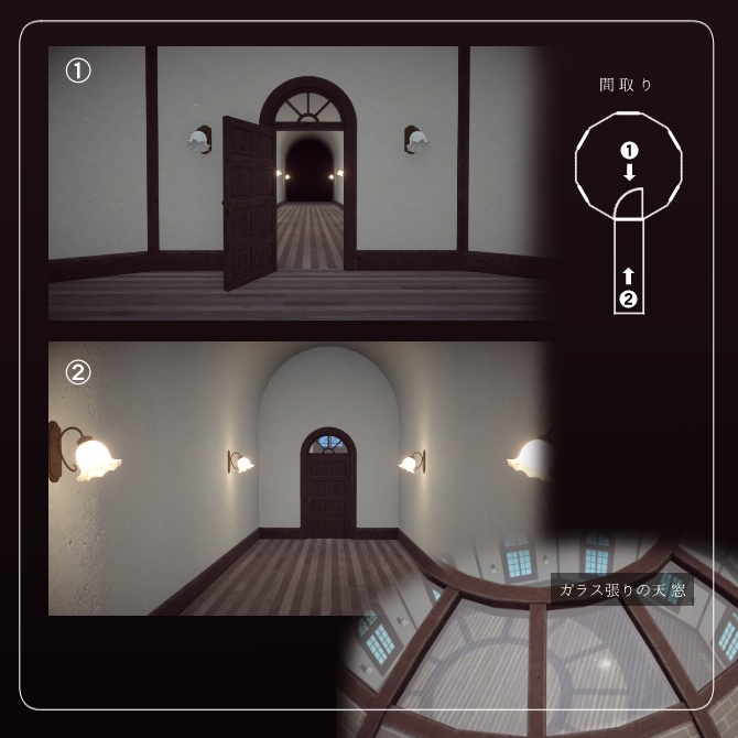 アーチ窓のある丸い広間