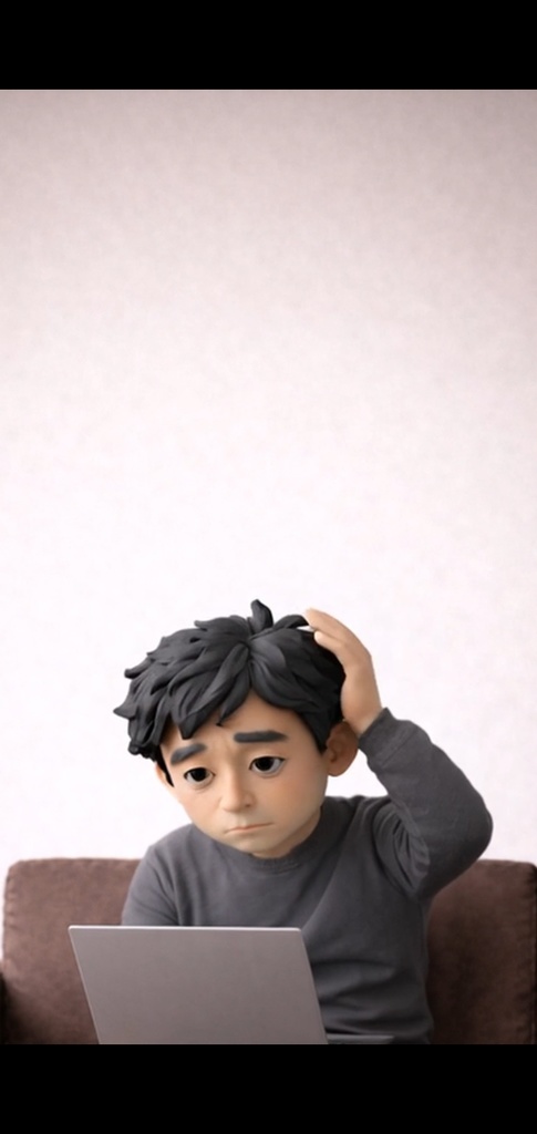 悩む男性 ノートパソコン | 5秒ループ動画 | 広告・SNS素材・上部余白あり(縦素材)