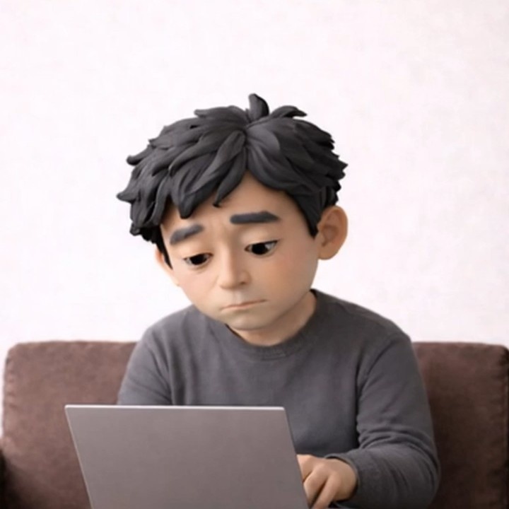 悩む男性 ノートパソコン | 5秒ループ動画 | 広告・SNS素材・上部余白あり(縦素材)