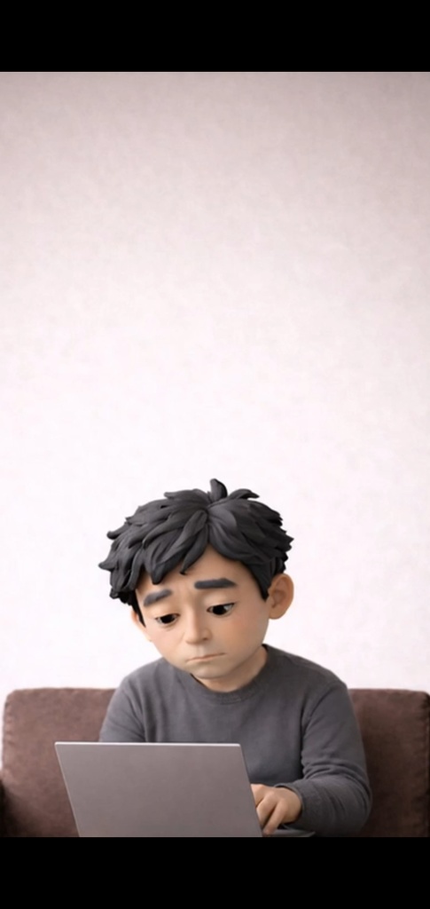 悩む男性 ノートパソコン | 5秒ループ動画 | 広告・SNS素材・上部余白あり(縦素材)