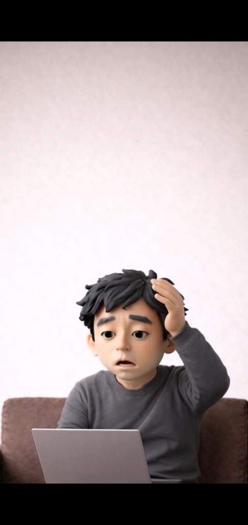 悩む男性 ノートパソコン | 5秒ループ動画 | 広告・SNS素材・上部余白あり(縦素材)