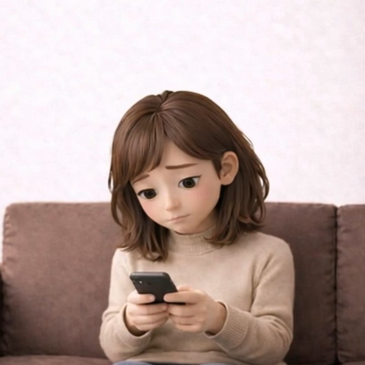 悩む女性 スマホ｜5秒ループ動画｜広告・SNS素材・上部余白あり( 縦素材)