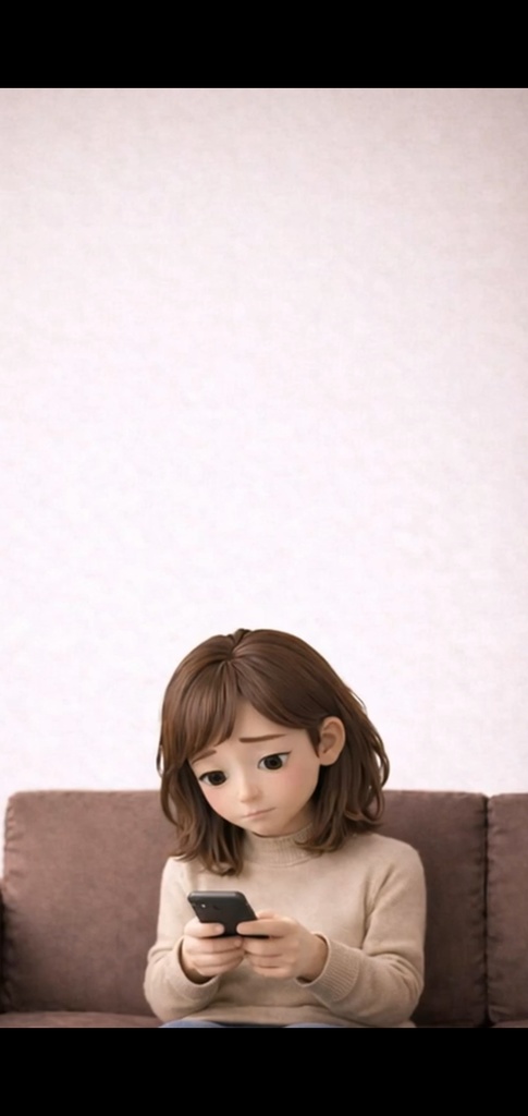 悩む女性 スマホ|5秒ループ動画|広告・SNS素材・上部余白あり( 縦素材)