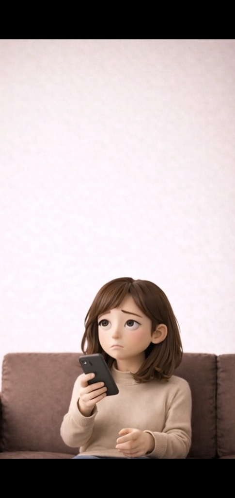 悩む女性 スマホ|5秒ループ動画|広告・SNS素材・上部余白あり( 縦素材)