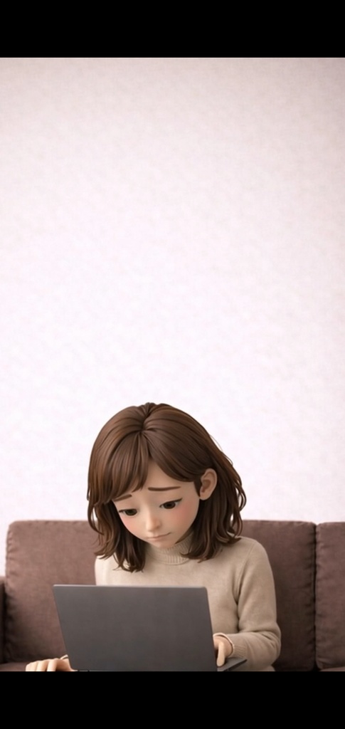 悩む女性 ノートパソコン|5秒ループ動画|広告・SNS素材・上部余白あり(縦素材)