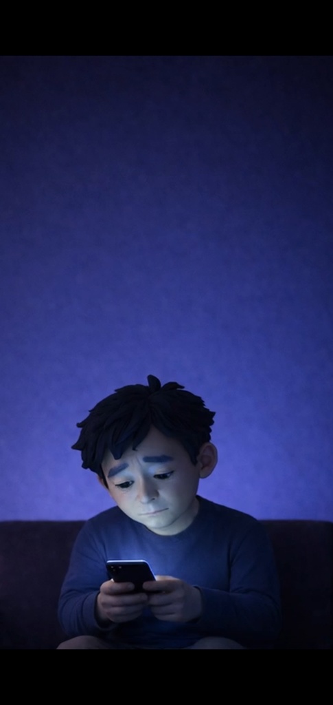 夜|悩む男性 スマホ|5秒ループ動画|広告・SNS素材・上部余白あり(縦素材)