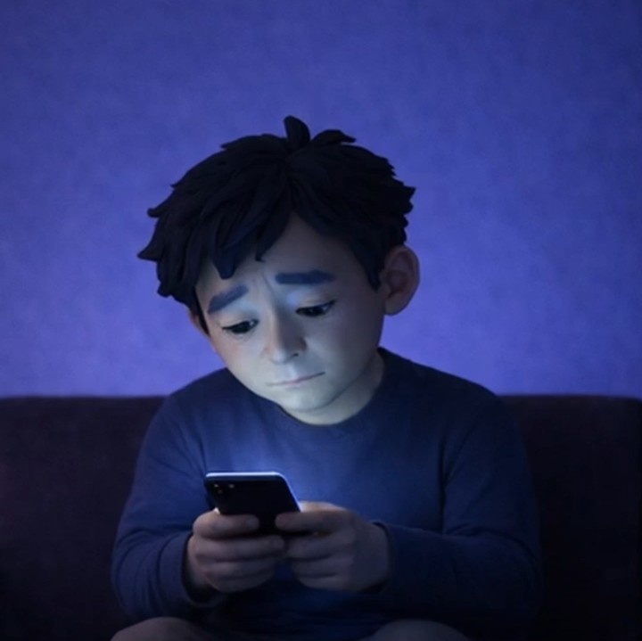 夜｜悩む男性　スマホ｜5秒ループ動画｜広告・SNS素材・上部余白あり(縦素材)