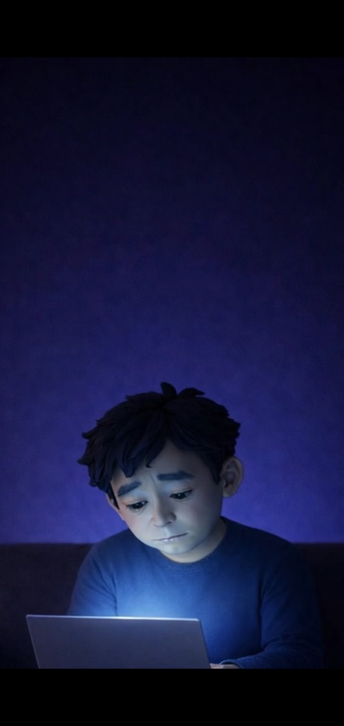 夜|悩む男性 ノートパソコン|5秒ループ動画|広告・SNS素材・上部余白あり(縦素材)