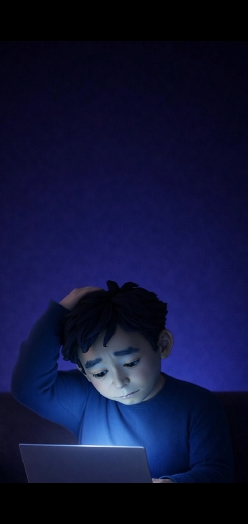 夜|悩む男性 ノートパソコン|5秒ループ動画|広告・SNS素材・上部余白あり(縦素材)