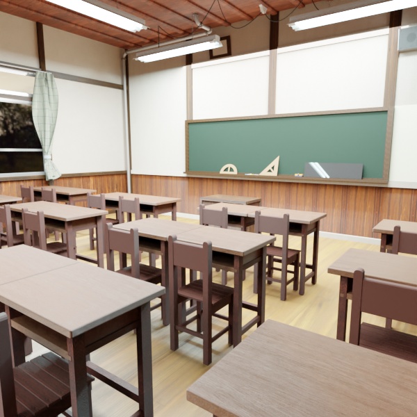 旧校舎の教室.セット3d素材【.blend】【.fdx】