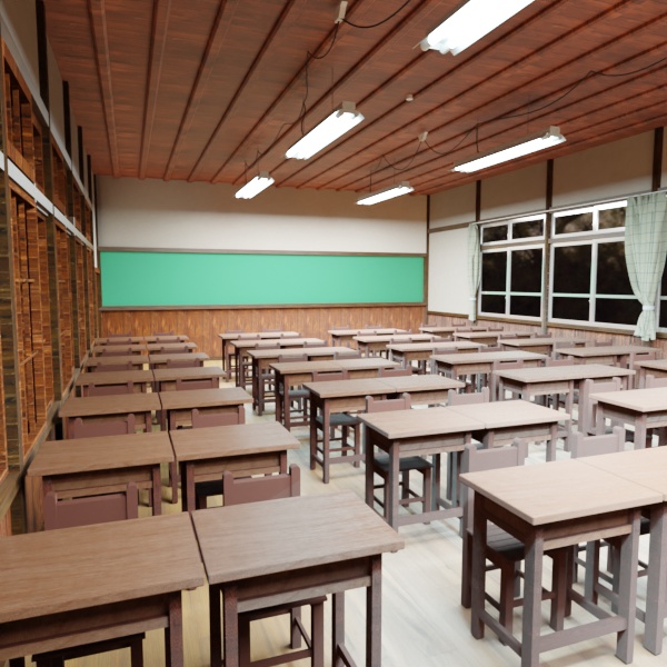 旧校舎の教室.セット3d素材【.blend】【.fdx】