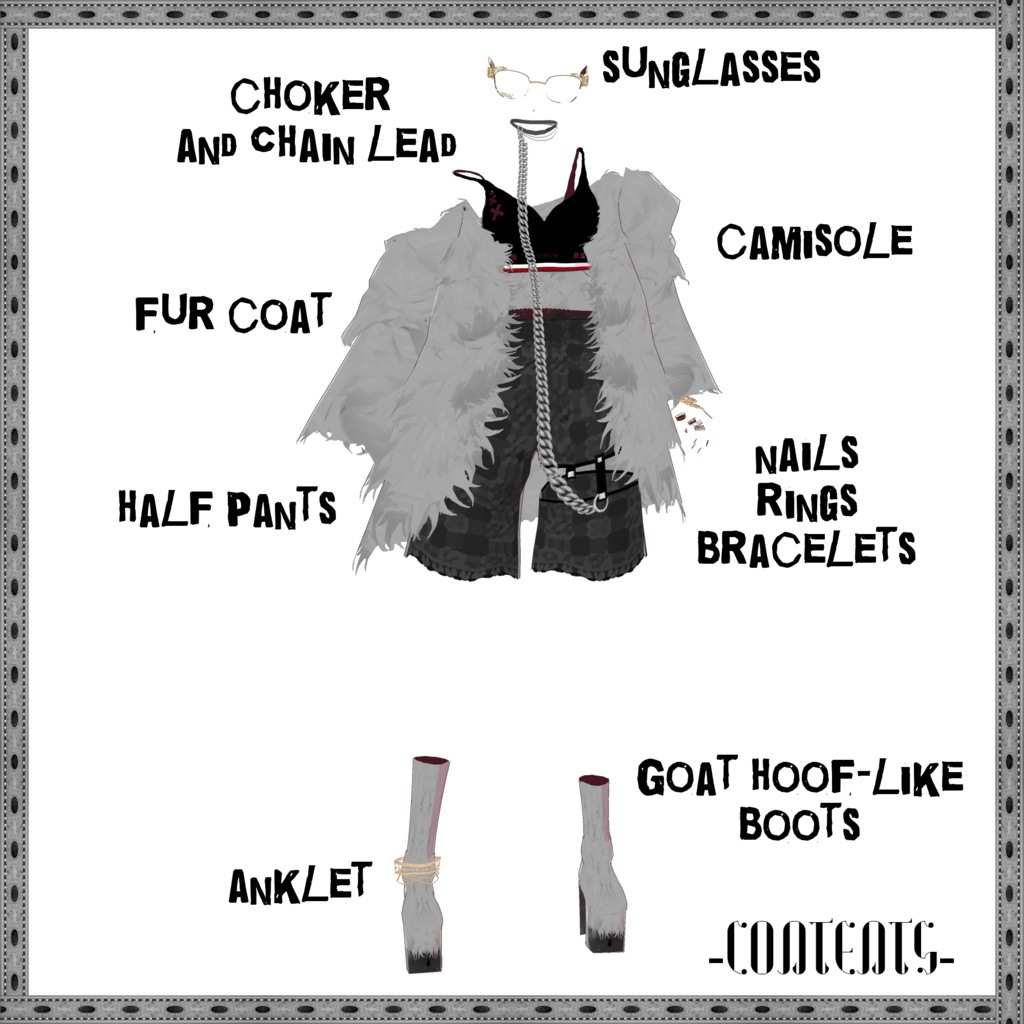 【VRoid衣装】the Gray Goat  ―もふもふファーコートとおしゃれな諸々―【全身コーディネート】