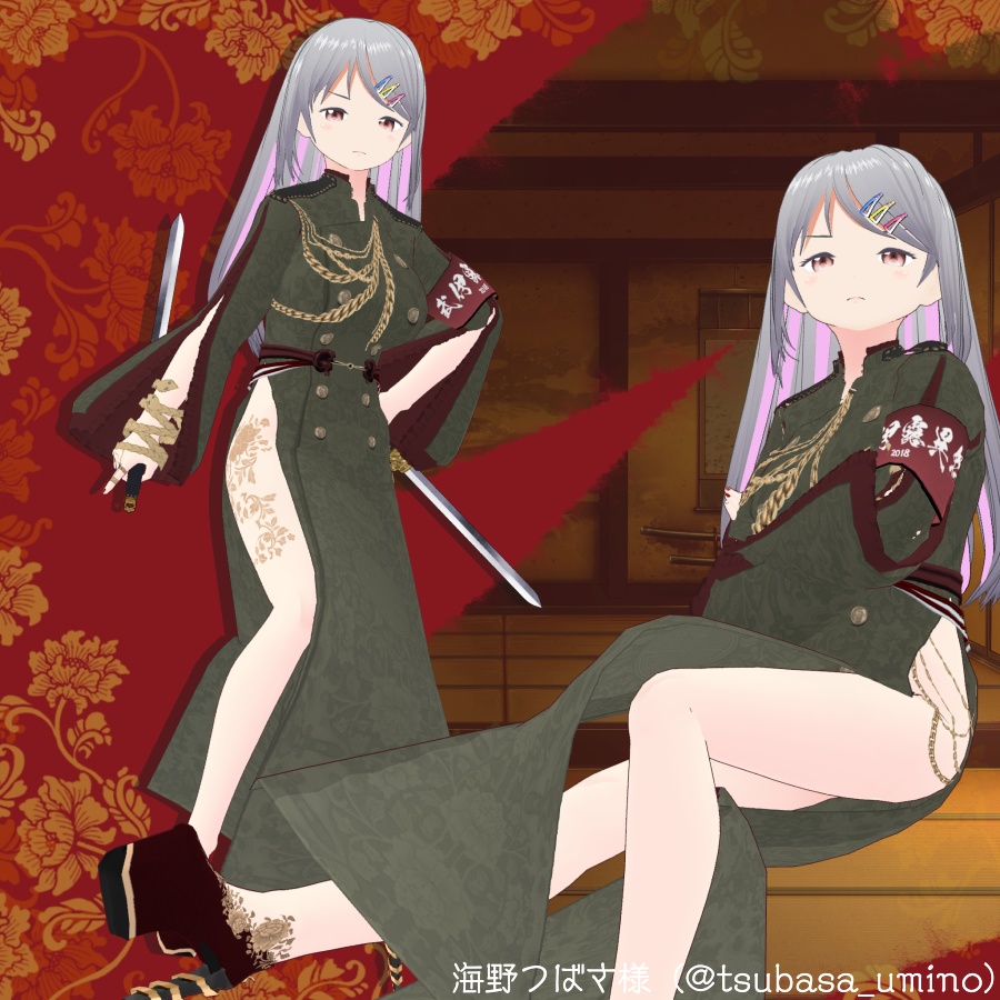 【VRoid衣装】ミリタリーチャイナドレス―Military style cheongsam―