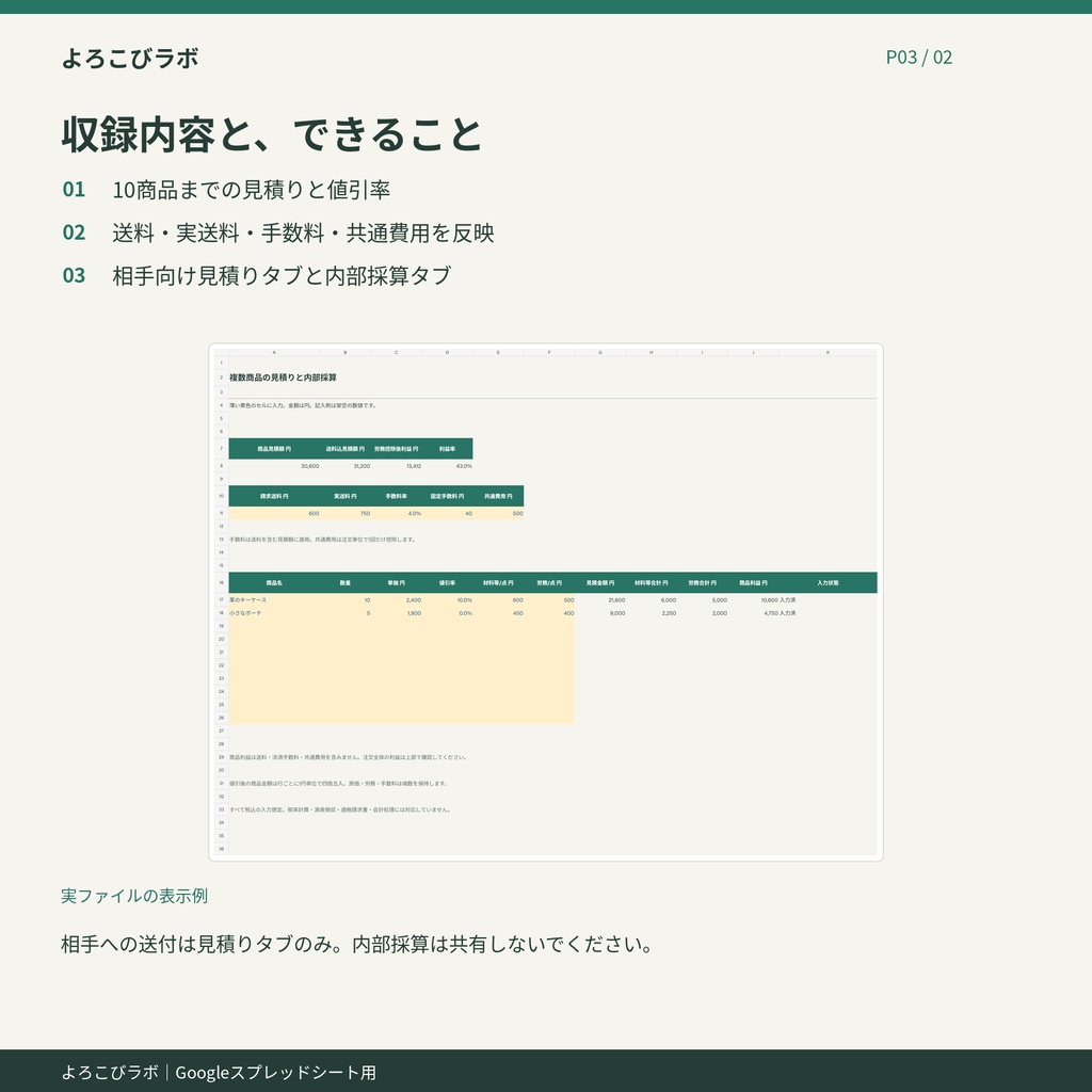 複数商品の見積りと利益シート|よろこびラボ