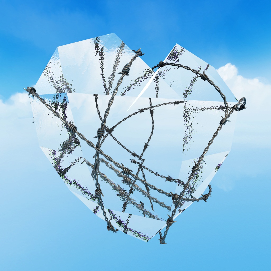 【3Dモデル】有刺鉄線のまかれているハートのオブジェ【Blenderファイル付き】