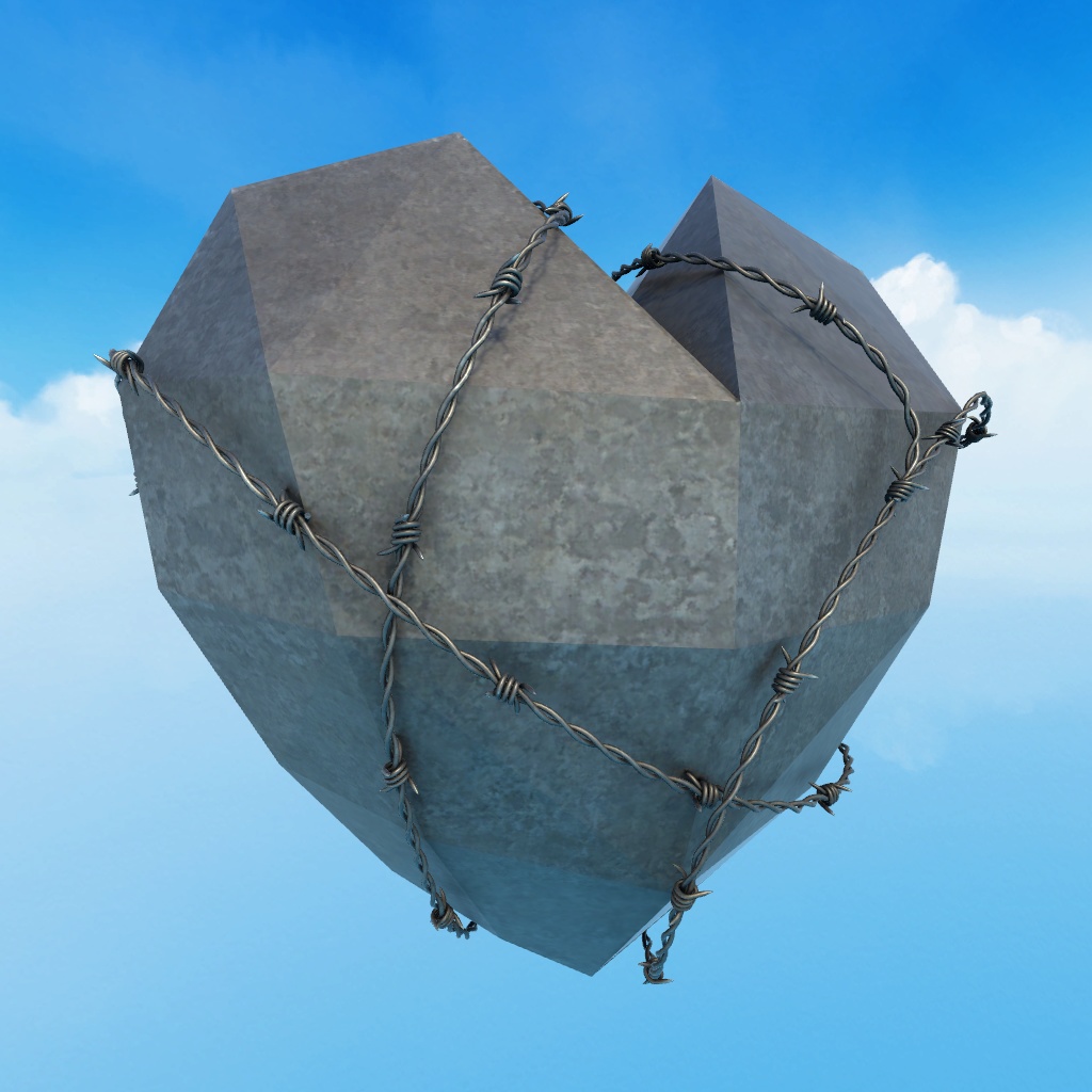 【3Dモデル】有刺鉄線のまかれているハートのオブジェ【Blenderファイル付き】