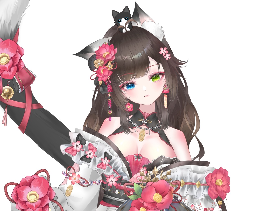 【Live2D Model/live2dモデル】💖白黒猫〜花丸(はなまる)~💖25万円クラスの高精密モデル、80点以上の可愛い画像特典付き原稿 可愛さにちょっぴり色気を添えた猫娘 2配色・年齢サイズ変化・大量ボタン差分
