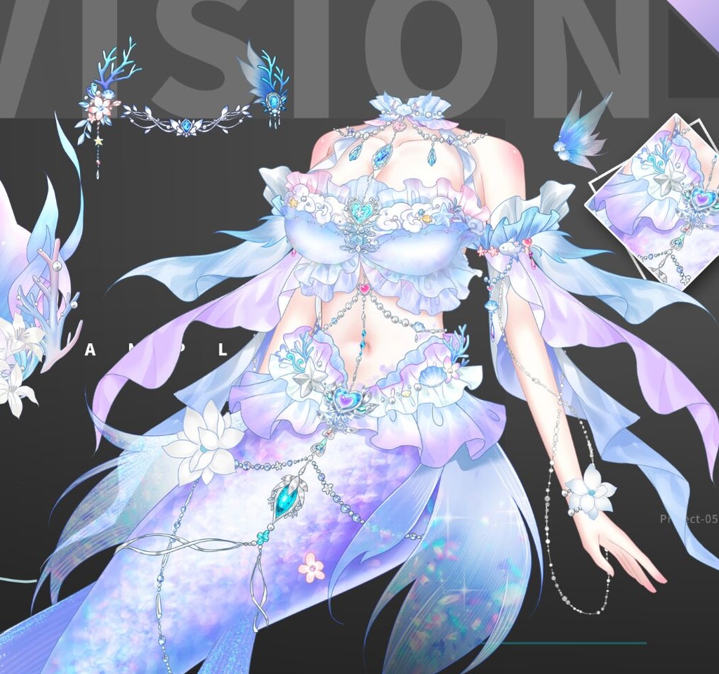 【人魚詩】華やかでロマンチックなマーメイド完成品 VTS 動衣装アクセサリー／VTuber L2D配信素材