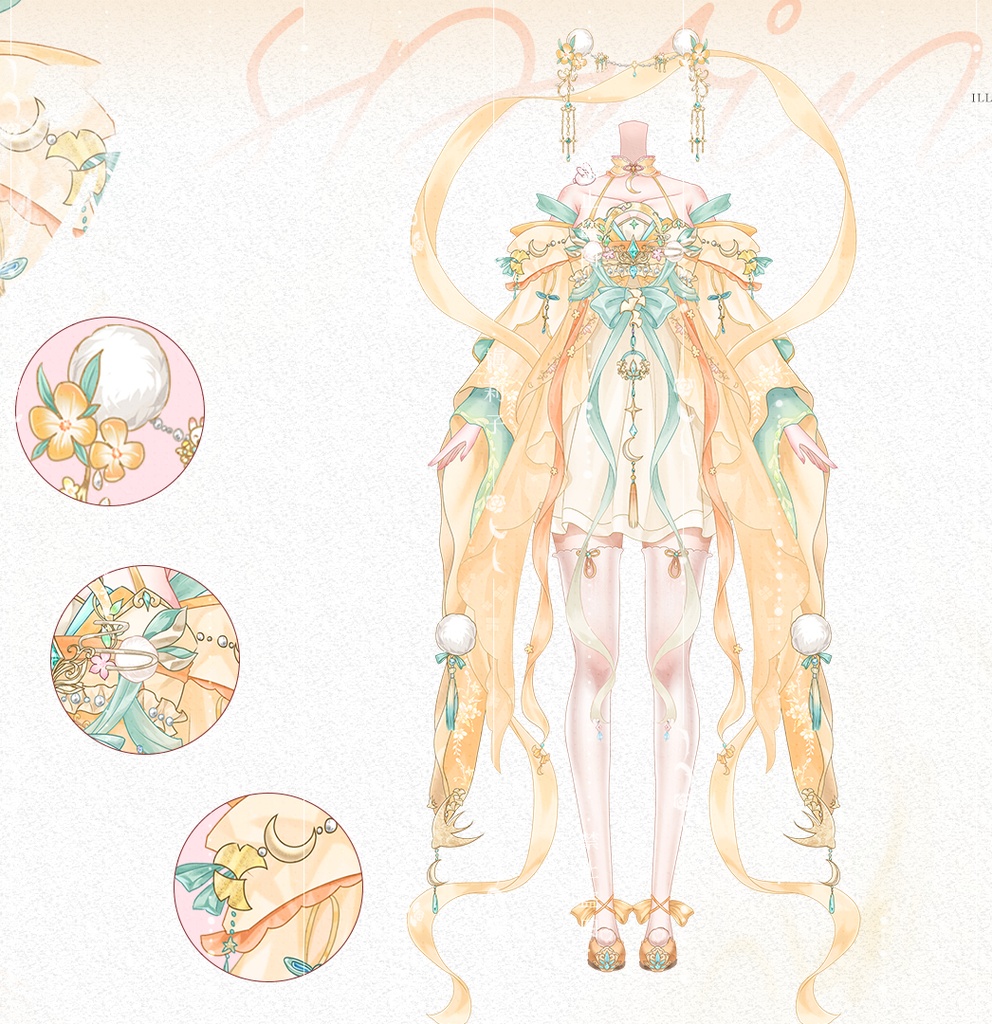 【秋月】金色の月 / 仙女 / 中国風ミニドレス VTuber VTS 動衣装アクセサリー / 配信素材