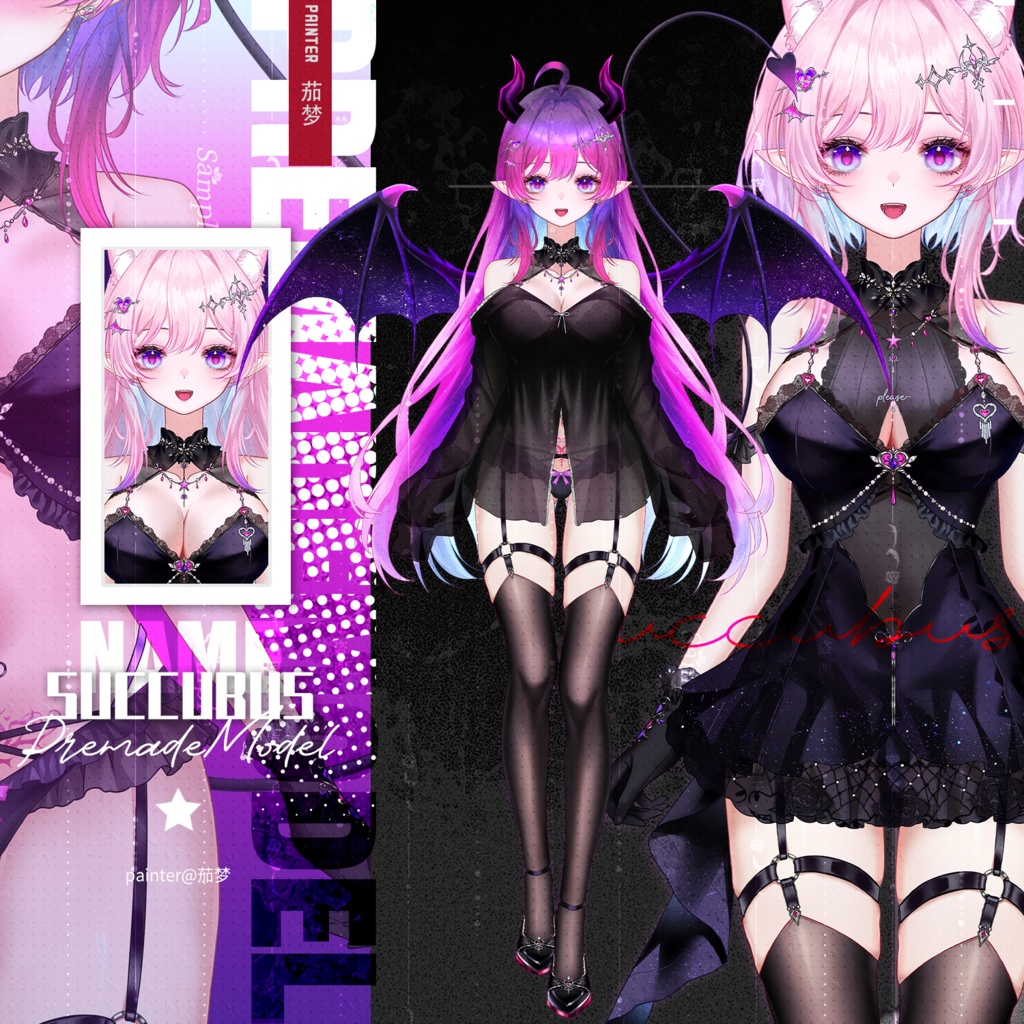 魅魔子猫ちゃん～バーチャルYouTuber高精細セクシー量販モデル～ツインヘアスタイル、デュアルヘアカラー、衣装2着、着脱可能、超セクシー表情アクション