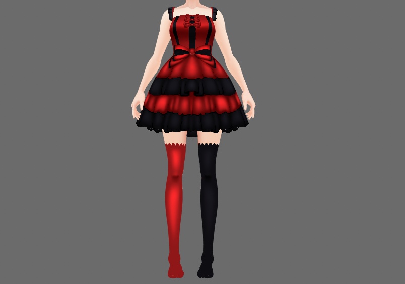 vroid red and black dress and socks