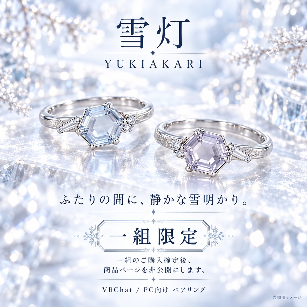 【一組限定 / VRChat・PC】雪灯 — YUKIAKARI｜六角の宝石と雪の結晶のペアリング