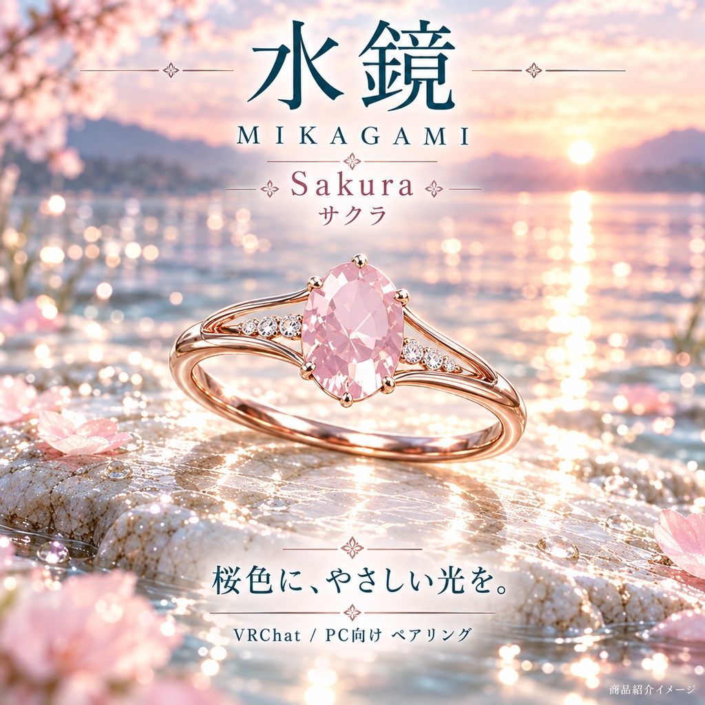 【一組限定 / VRChat・PC】水鏡 — MIKAGAMI|オーバル宝石に波紋が広がるペアリング