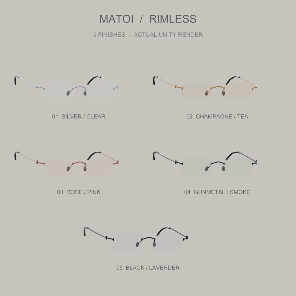【VRChat / PC・3型×5パターン】纏 — MATOI EYEWEAR|眼鏡15点セット