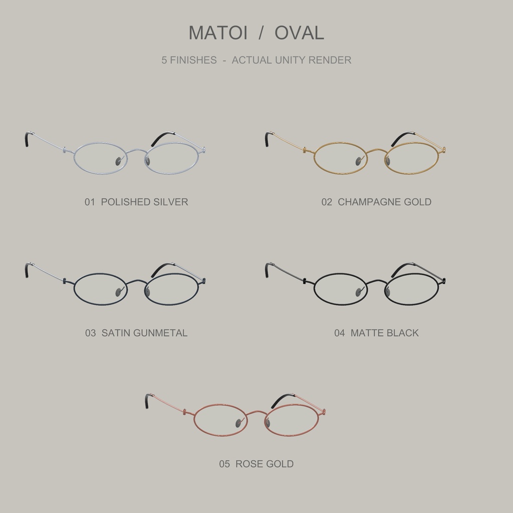【VRChat / PC・3型×5パターン】纏 — MATOI EYEWEAR|眼鏡15点セット