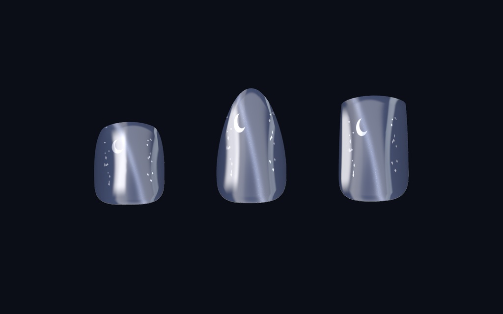 【VRChat / PC】月光マグネットネイル — MOONLIGHT NAILS|3形状・8色・月と銀箔の切り替え