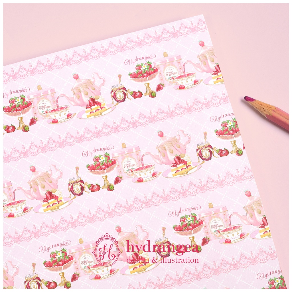 ★受注生産★【Strawberry Tea Time】上質紙・A4サイズ デザインペーパー