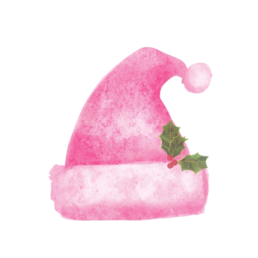 ピンクの水彩クリスマスクリップアートセット 🎀(PNG形式)