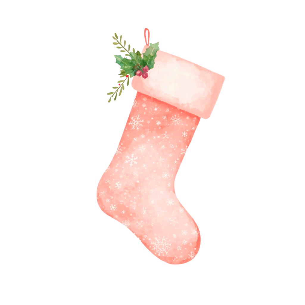 ピンクの水彩クリスマスクリップアートセット 🎀(PNG形式)