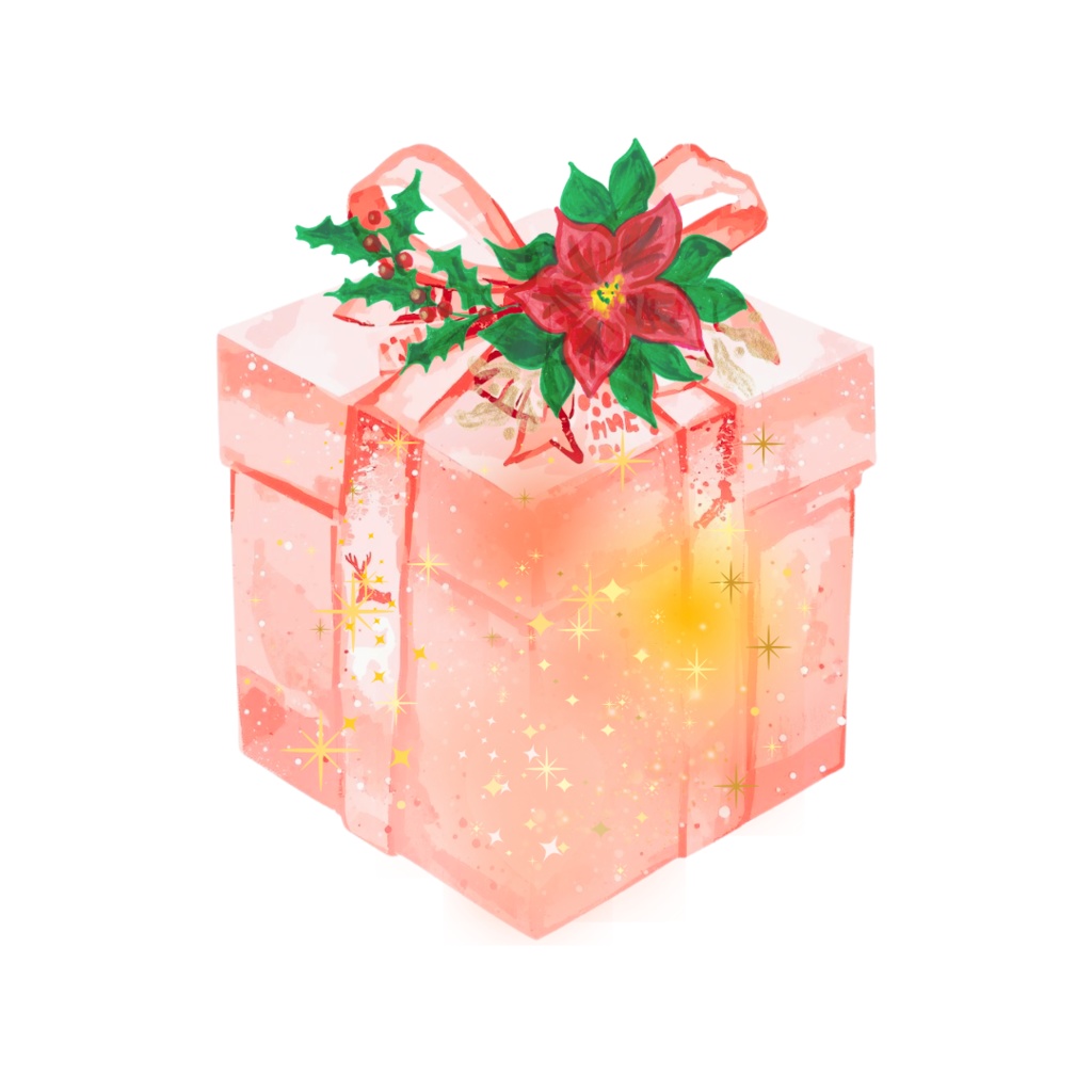 ピンクの水彩クリスマスクリップアートセット 🎀(PNG形式)