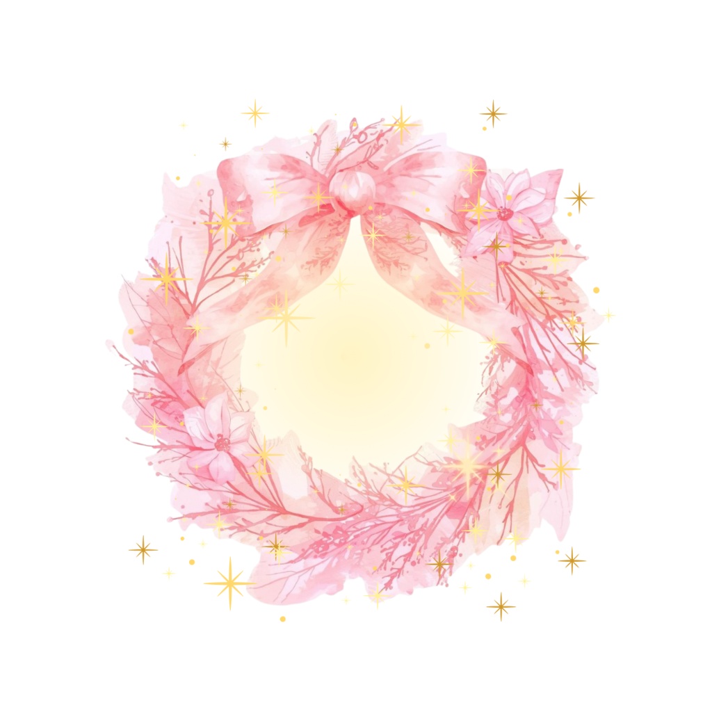 ピンクの水彩クリスマスクリップアートセット 🎀(PNG形式)