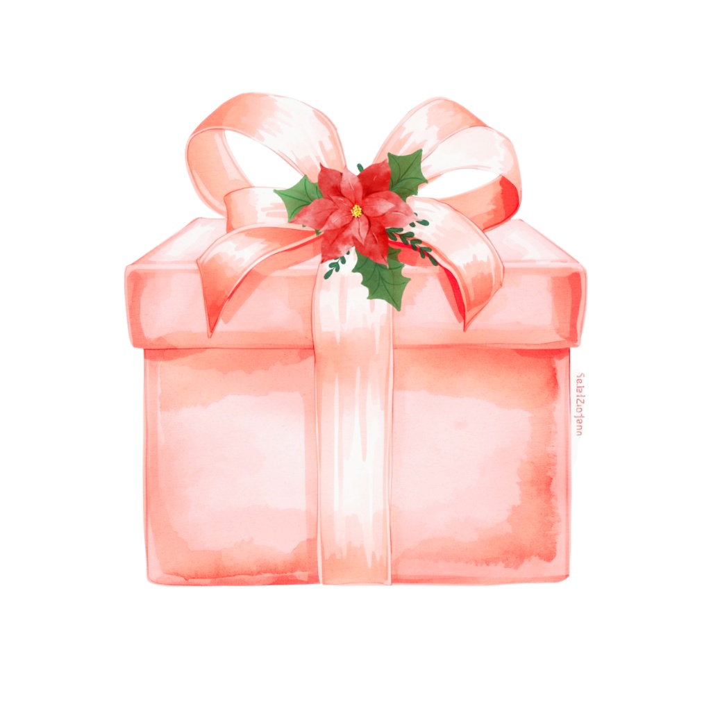 ピンクの水彩クリスマスクリップアートセット 🎀(PNG形式)