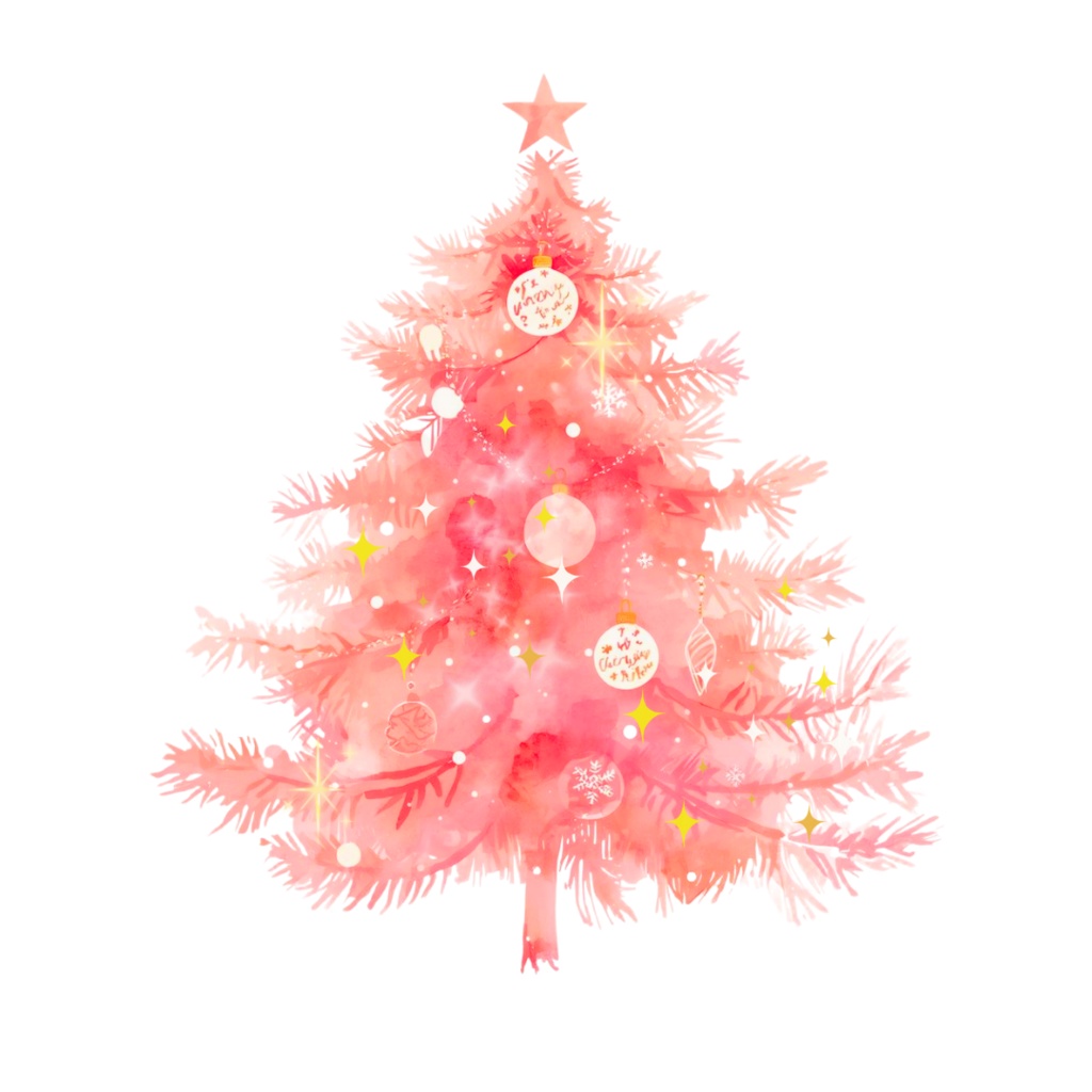 ピンクの水彩クリスマスクリップアートセット 🎀(PNG形式)