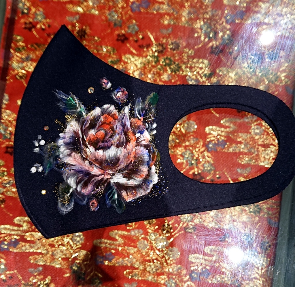 手描きマスク八重牡丹