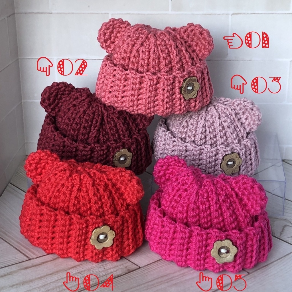 くまみみニット帽(赤系)