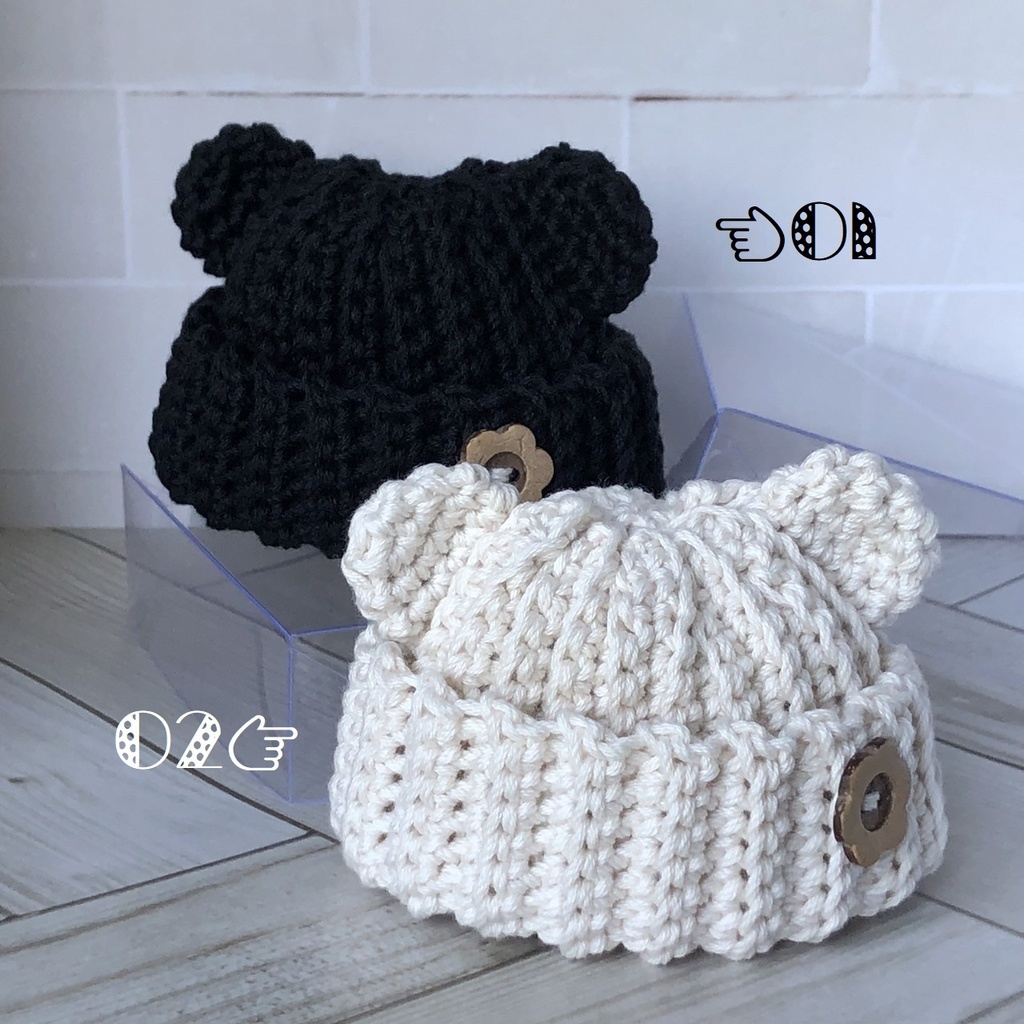 くまみみニット帽(白黒)