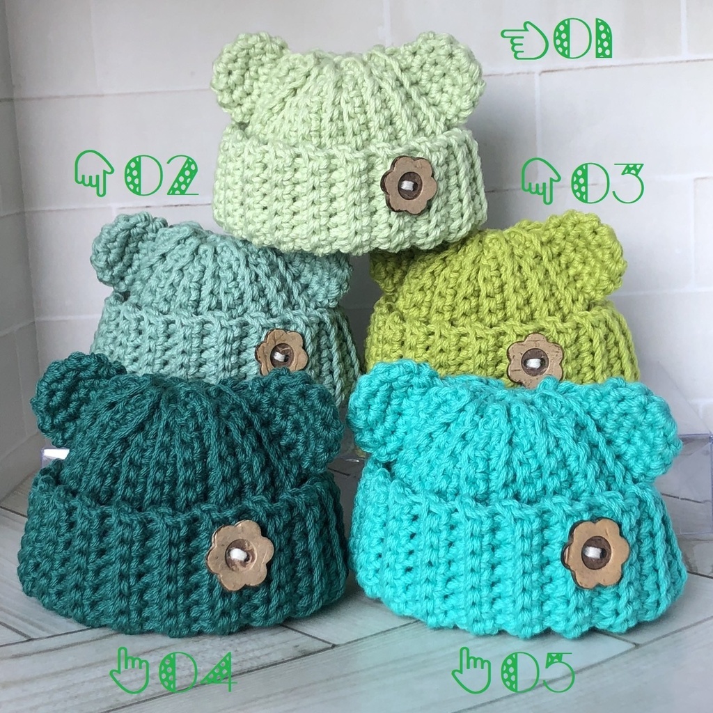 くまみみニット帽(緑系)