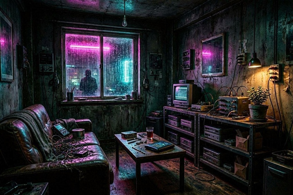 【AI生成素材】サイバーパンク・インテリア 背景画像10枚セット【高画質4K・商業利用可】