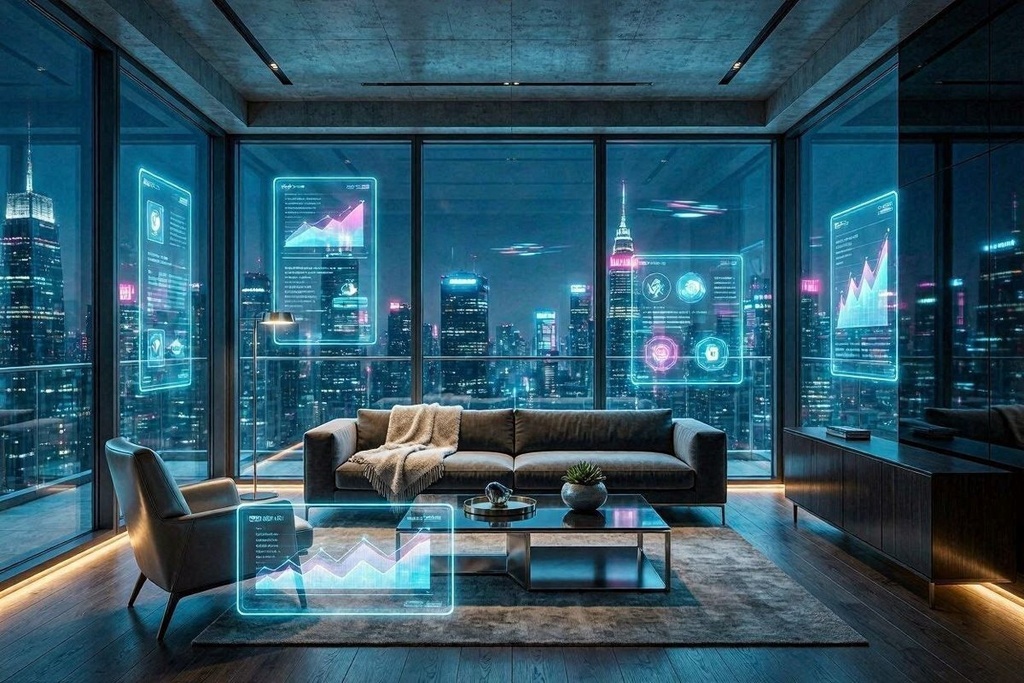 【AI生成素材】サイバーパンク・インテリア 背景画像10枚セット【高画質4K・商業利用可】