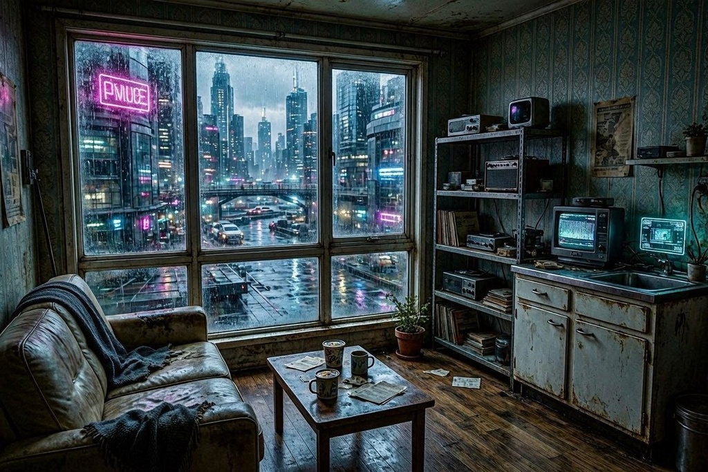【AI生成素材】サイバーパンク・インテリア 背景画像10枚セット【高画質4K・商業利用可】